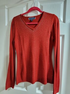 Sparkly Karen Scott V-neck sweater. Red color with pretty little studs-size S